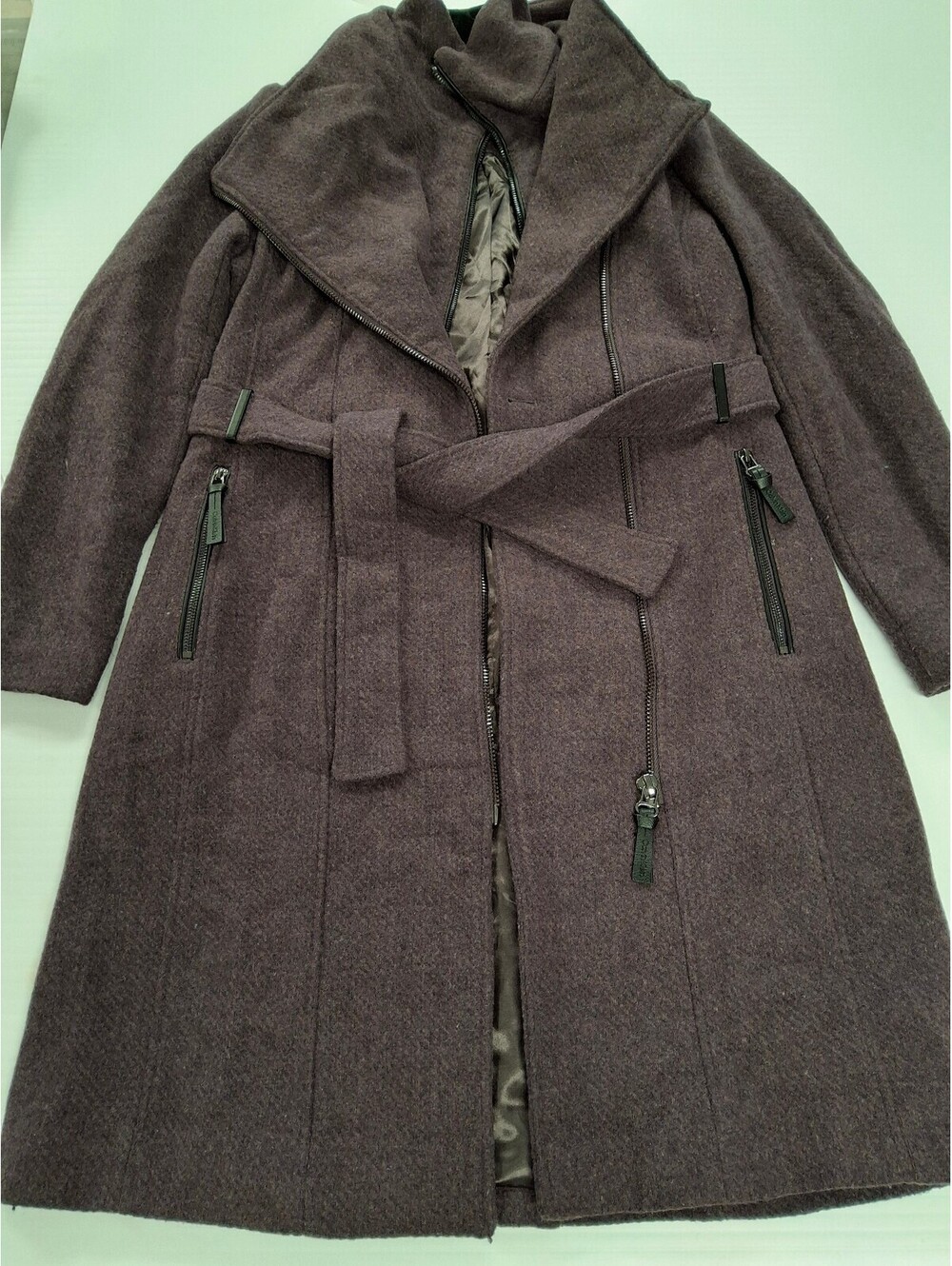 Calvin Klein Purple Women's Wool Blend Long Coat with Belt, Size SP CH